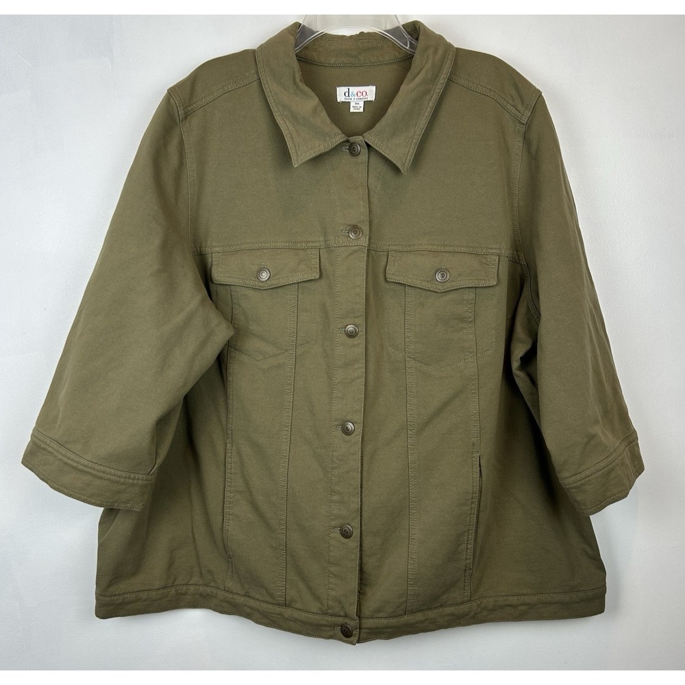 D&Co Jacket Womens 3X Green Knit Button Denim & Co 3/4 Sleeve Casual Plus